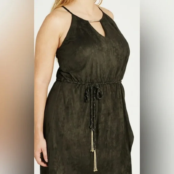 City Chic Thyme Suede Faux Wrap Dress Olive Green Khaki Plus Size S 16 -NWT New - Picture 2 of 11